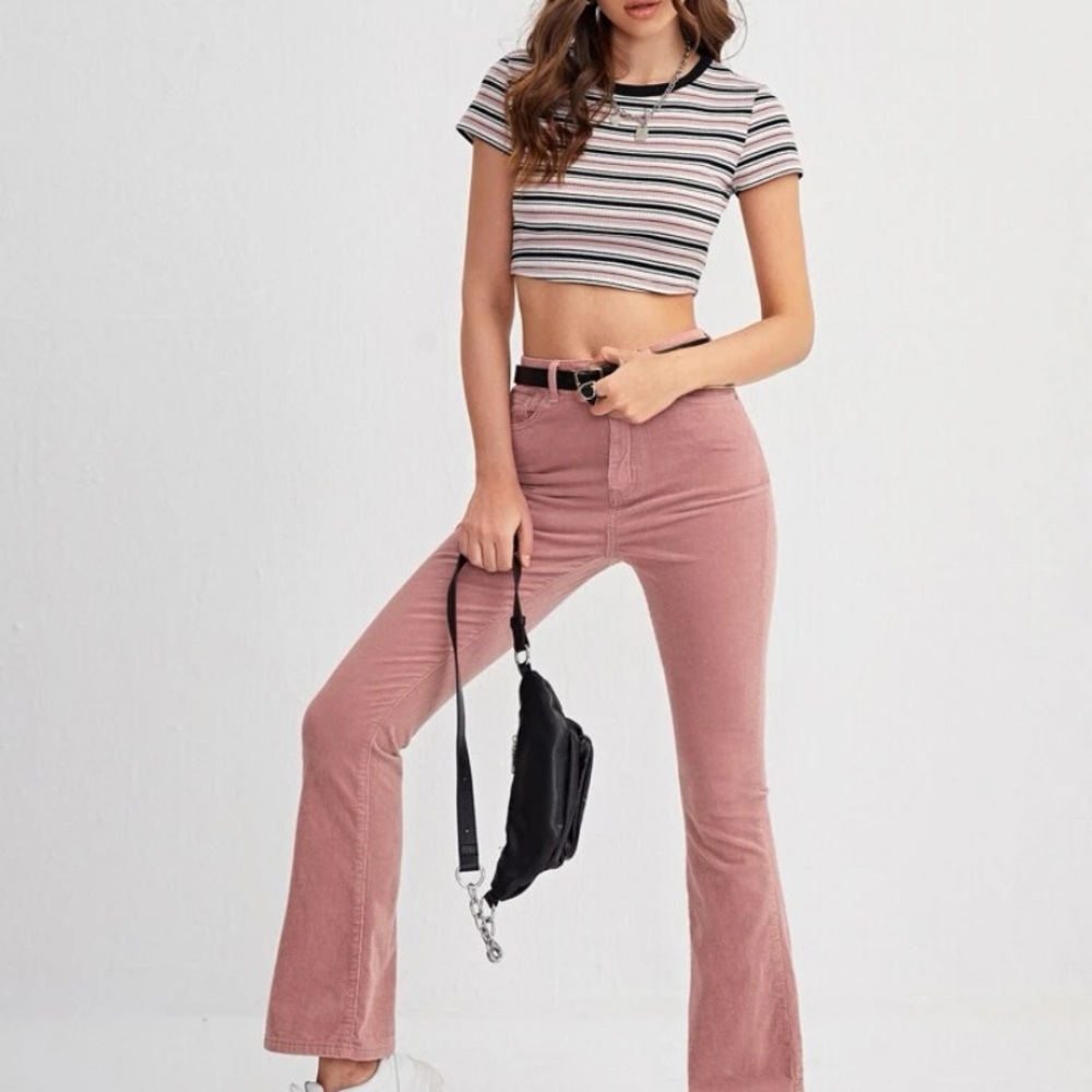 High waist flare leg corduroy pant dusty pink - Picture 4 of 6